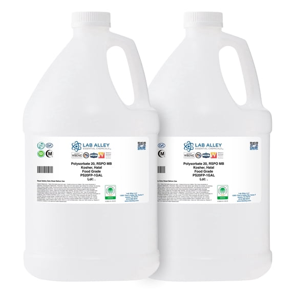 Lab Alley Polysorbate 20, Derived from Palm, RSPO, MB, Kosher, Halal 2, Gallons