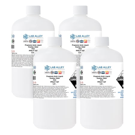 Lab Alley Propionic Acid, Liquid, FCC/Food Grade, Kosher Certified, Halal (1 Gallon Total (Pack of 4 x 1 Quart Bottles))