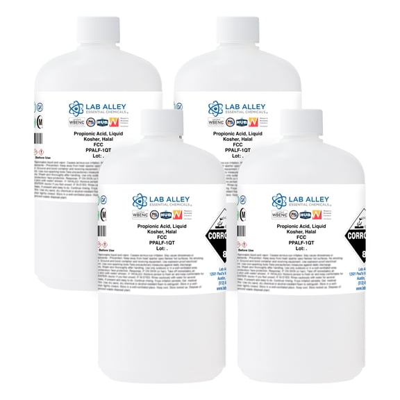Lab Alley Propionic Acid, Liquid, FCC/Food Grade, Kosher Certified, Halal (1 Gallon Total (Pack of 4 x 1 Quart Bottles))
