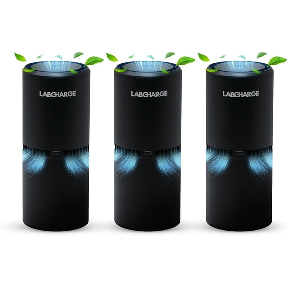 Lab Charge Small Ionic Air Purifier for Home & Bedroom Silent HEPA Filter Covers 250 Sq Ft - Free Cleaner for Pets, Hair, Smoke, Dust, Odors & Dander Compact & Black Design - Pack of 3