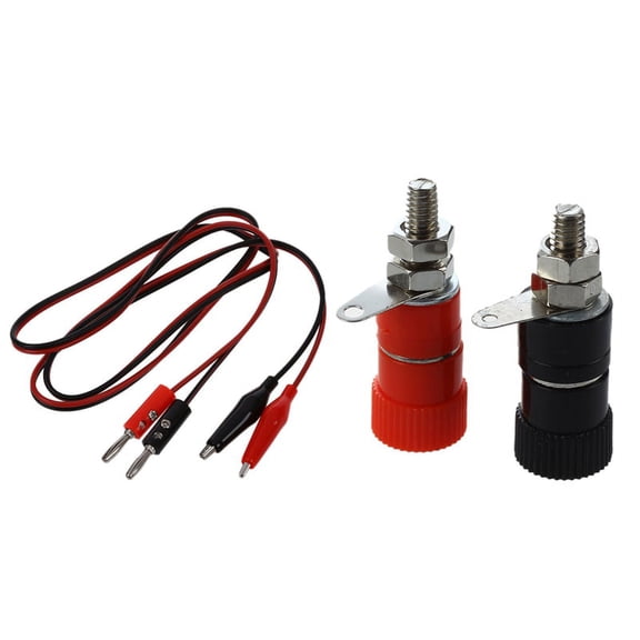 Lab & Classroom Test Kit: 2x 1M Red/Black Banana Plug to Alligator Leads + 10x 3.8mm/4mm Posts No Soldering - Generic