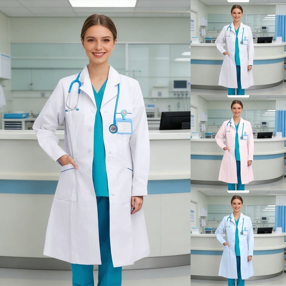 Lab Coat Women Snap Closure Doctors Jacket Elastic Professional Medicas Long Sleeve Labcoats Scientist College Blue XL