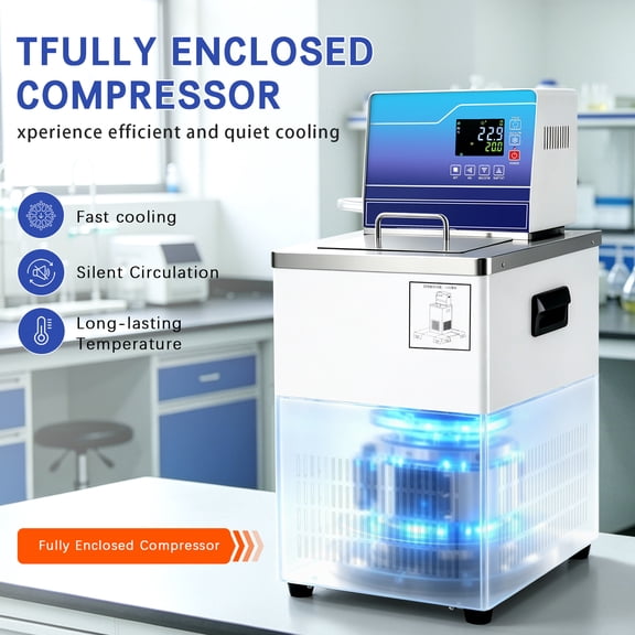 Lab Cooling System, 6L Capacity, Circulates Low Temp Liquids from -20C to 100C,Made of Durable 304 Stainless Steel, Features an LCD Screen, Ideal for Precise Temperature Control