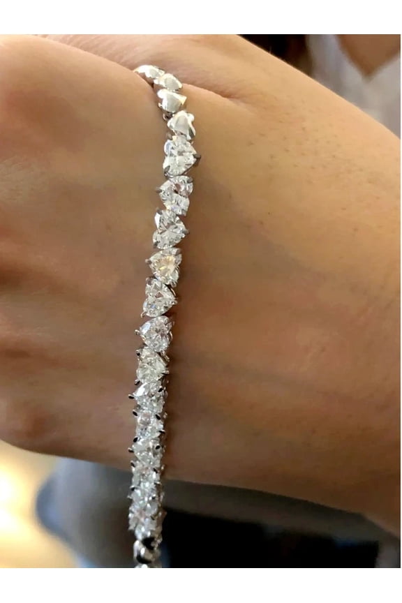 Lab Created 13Ct Heart Cut Diamond Women's Tennis Bracelet 14K White Gold Plated 7 In