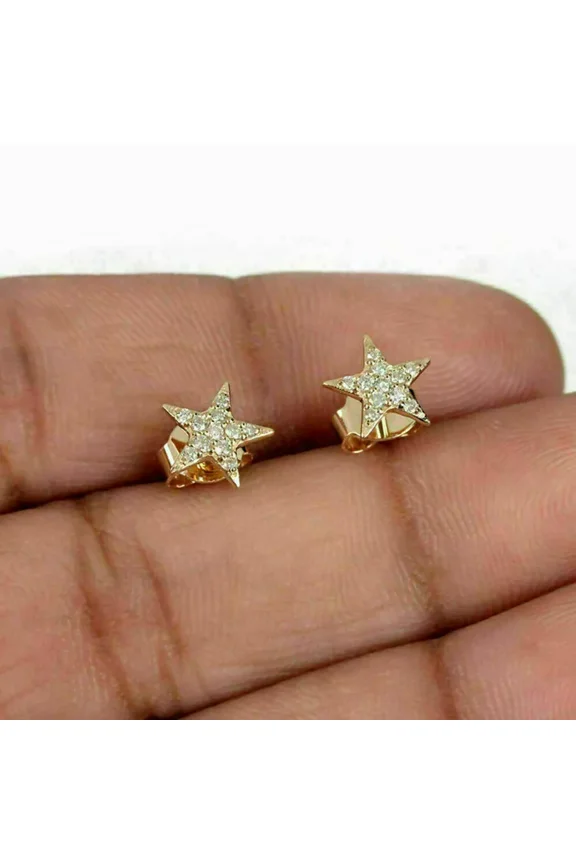 Lab-Created 1Ct Round Diamond Star Design Stud Earrings 14K Yellow Gold Plated