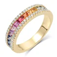 thumbnail image 1 of Lab Created 2.5Ct Square Rainbow Sapphire &simulated diamond Wedding Ring in 925 Silver, Multi Sapphire amd Rainbow Sapphire Gemstone Rings, Half Eternity Proposal Stacking Handmade Ring, 1 of 4