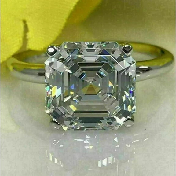 Lab-Created 3CT Asscher Cut Diamond Solitaire Ring 14K White Gold Plated Silver