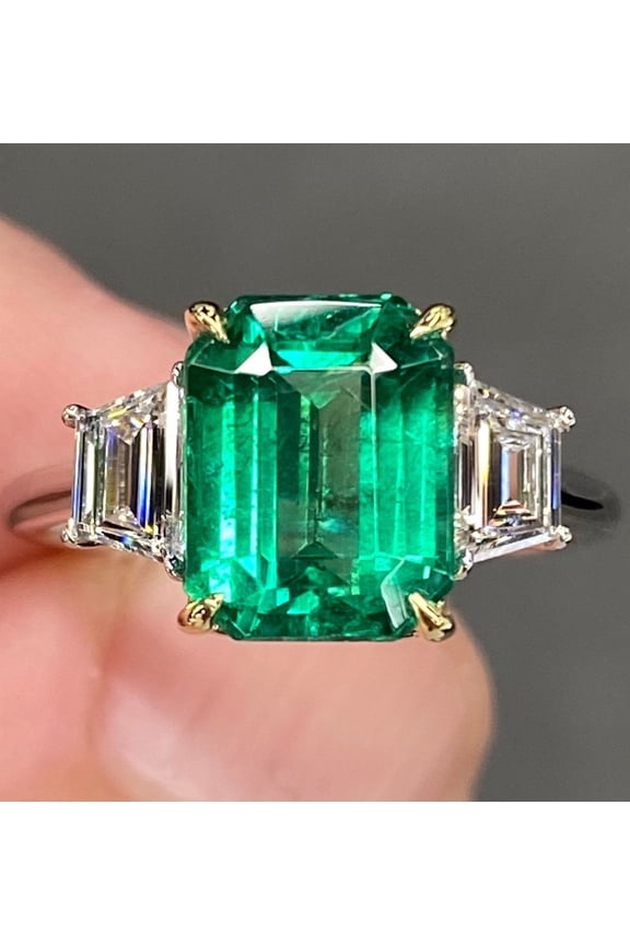Lab Created 4.1 Ctw Vivid Green Emerald Ring Engagement Ring, Promise Ring Couple Ring