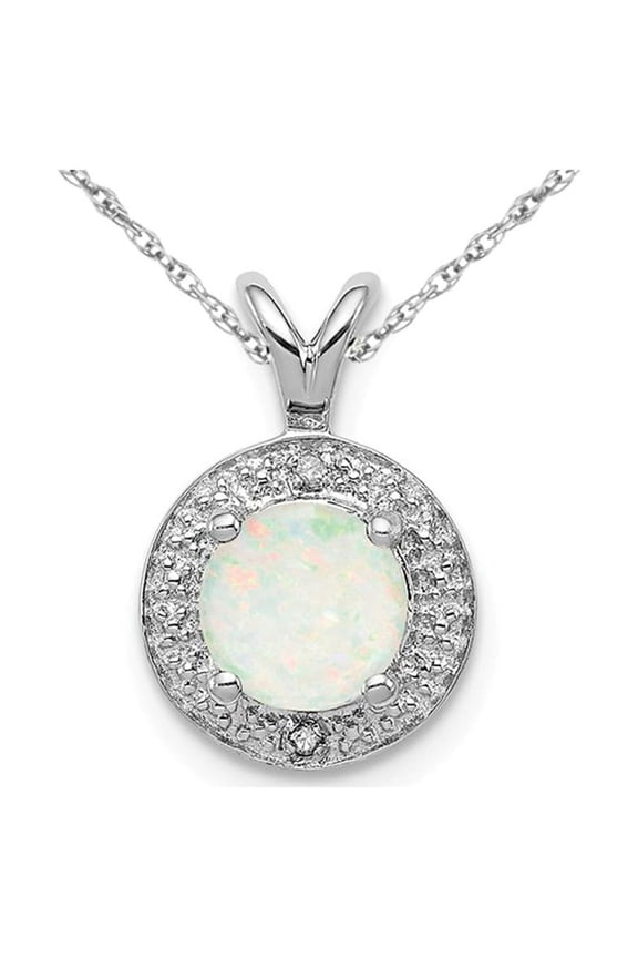 Lab Created 6mm Opal Pendant Necklace in Sterling Silver with Chain for Women