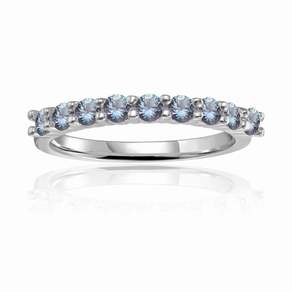 Lab Created Alexandrite Half Eternity Ring For Mom- Blue 925 Sterling Silver Rings For Mothers Day Gift
