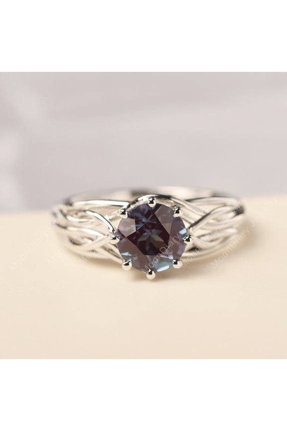 Lab Created Alexandrite ring sterling silver solitaire engagement ring for women