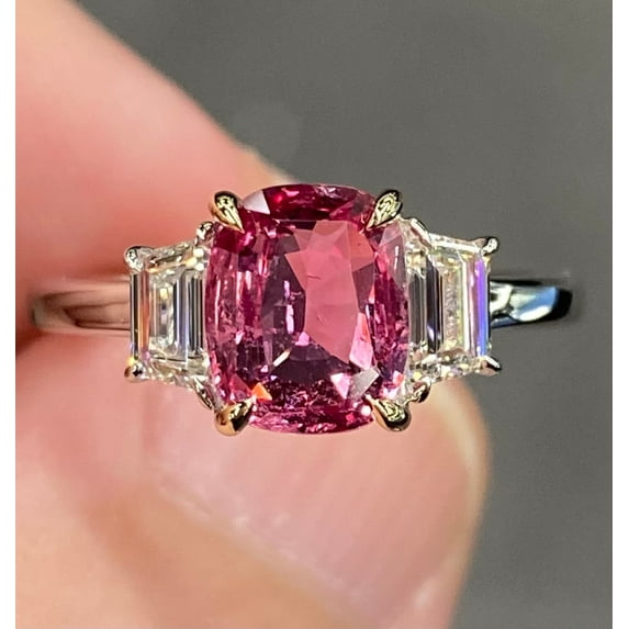 Lab Created Beautiful 4.6 Ctw Padparadscha Sapphire Ring Engagement Ring,Promise Ring, Couple Ring Gift For Love