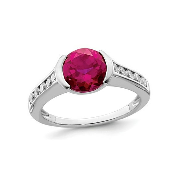 Gem & Harmony Lab Created Bezel Set Solitaire Ruby Ring in Sterling Silver for Women