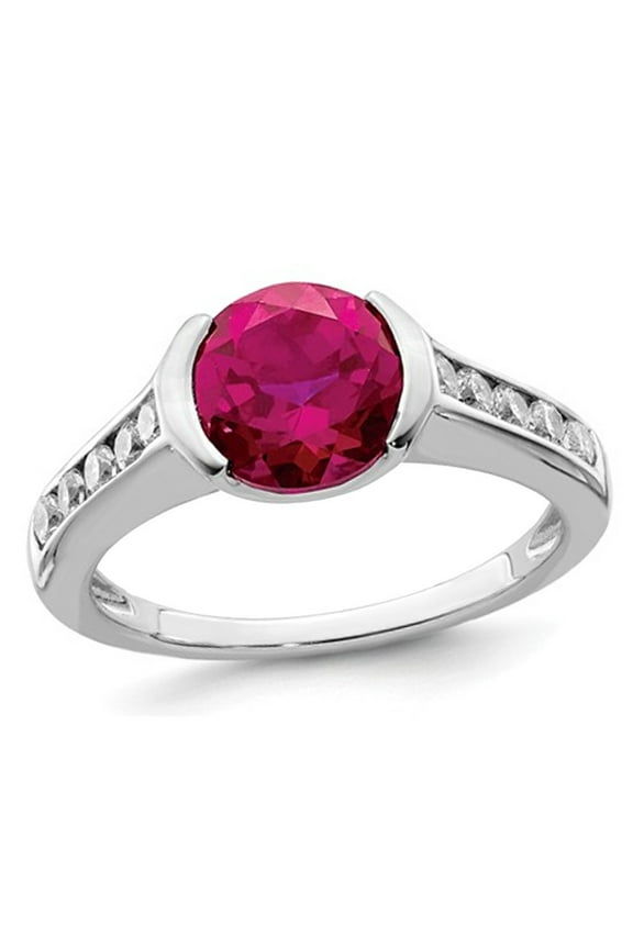 Gem & Harmony Lab Created Bezel Set Solitaire Ruby Ring in Sterling Silver for Women