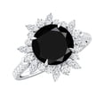 thumbnail image 1 of Lab Created Black Diamond Cocktail Ring with Moissanite, Nature Inspired Floral Ring, 18K White Gold, US 8.50, 1 of 9