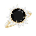 thumbnail image 1 of Lab Created Black Diamond Cocktail Ring with Moissanite, Nature Inspired Floral Ring, 18K Yellow Gold, US 9.00, 1 of 6