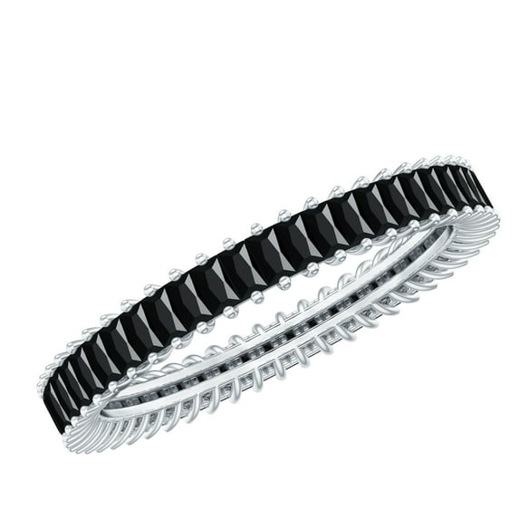 Rosec Jewels Certified Lab Grown Black Diamond Eternity Band for Women - Baguette Eternity Band - AAAA Quality - Ready to Gift, 14K White Gold, US 8.00