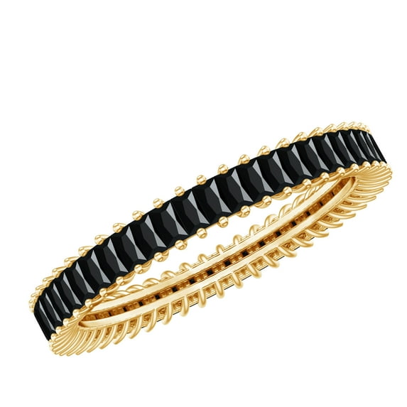 Rosec Jewels Certified Lab Grown Black Diamond Eternity Band for Women - Baguette Eternity Band - AAAA Quality - Ready to Gift, 14K Yellow Gold, US 11.00