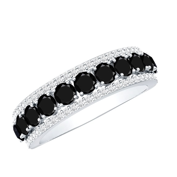 Rosec Jewels Lab Grown Black Diamond Half Eternity Band Ring (AAAA Quality) - Black and White Diamond Ring - with Jewelry Box, 10K White Gold, US 8.50