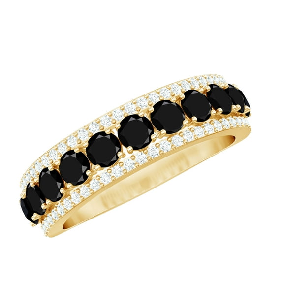 Rosec Jewels Lab Created Black Diamond Half Eternity Band Ring with Diamond (AAAA Quality), 18K Yellow Gold, US 3.50