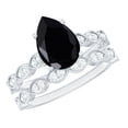 thumbnail image 1 of Rosec Jewels Lab Grown Black and White Diamond Wedding Ring Set - 4.8 Carat Pear Shape Engagement Ring with Band - AAAA Grade, 925 Sterling Silver, US 4.00, 1 of 9