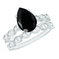 thumbnail image 1 of Rosec Jewels Lab Created Black Diamond Wedding Ring Set - 8X10 mm Pear Shaped Engagement Ring with Wedding Band - AAAA Quality, 925 Sterling Silver, US 9.50, 1 of 9
