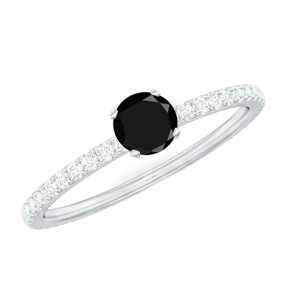 Rosec Jewels Certified Lab Grown Black Diamond Promise Ring for Women - 5 mm - AAAA Quality - Black and White Diamond Ring, 10K White Gold, US 3.50