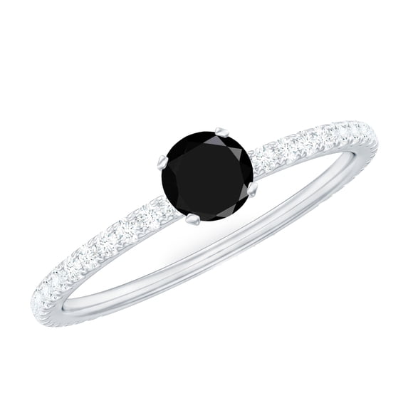 Rosec Jewels Certified Lab Grown Black Diamond Promise Ring for Women - 5 mm - AAAA Quality - Black and White Diamond Ring, 10K White Gold, US 9.50