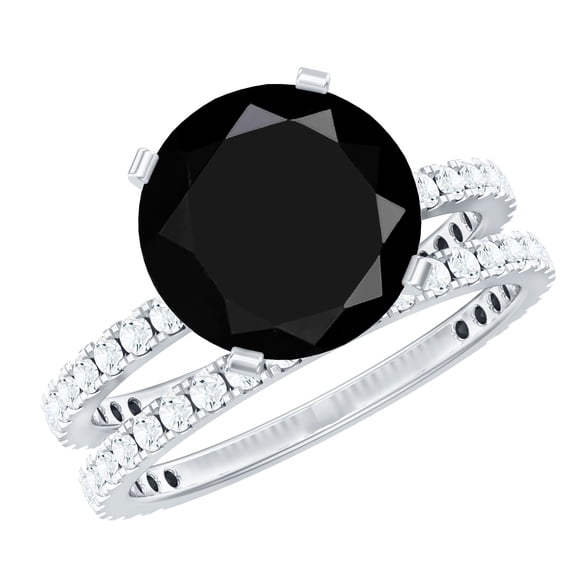 Rosec Jewels Lab Grown Black Diamond Wedding Bridal Ring Set - 10 mm Solitaire Engagement Ring with Wedding Band - AAAA Grade, 18K White Gold, US 9.50