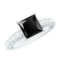 thumbnail image 1 of Rosec Jewels Lab Grown Black Diamond Princess Cut Engagement Ring with Side Stones - 6 mm - AAAA Quality - with Jewelry Box, 10K White Gold, US 6.00, 1 of 9