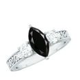 thumbnail image 1 of Lab Created Black Diamond Solitaire Ring with Moissanite Side Stones - AAAA Grade, 925 Sterling Silver, US 3.50, 1 of 9