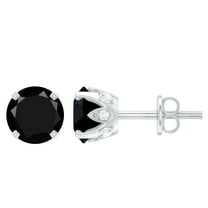 Rosec Jewels Lab Created Black Diamond Solitaire Stud Earrings with Diamond (6 mm, AAAA Grade), 925 Sterling Silver