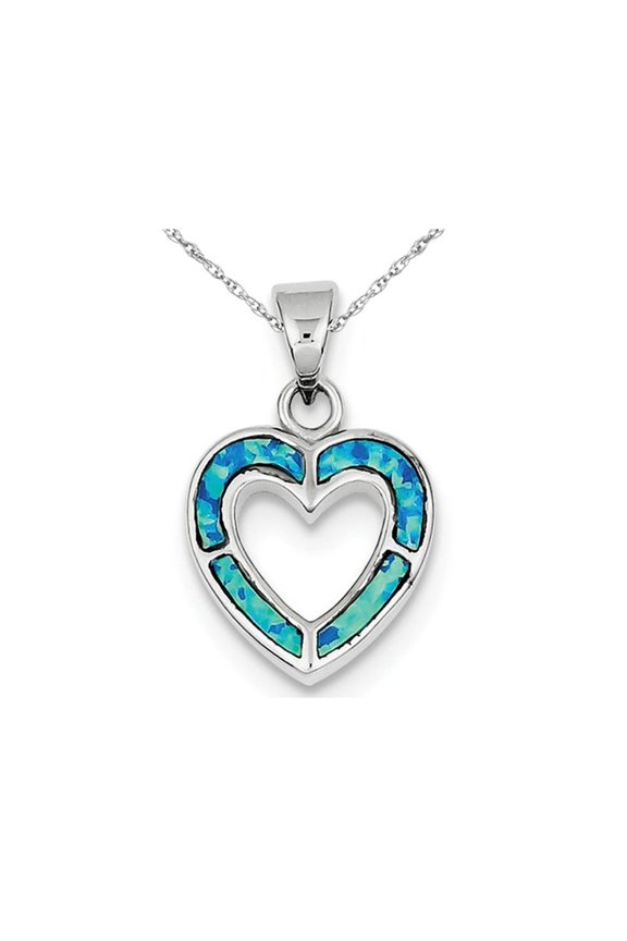 Lab-Created Blue Opal Heart Pendant Necklace in Sterling Silver with Chain for Women