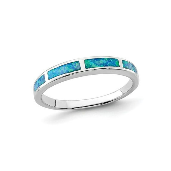 Gem & Harmony Lab Created Blue Opal Inlay Band Ring in Sterling Silver for Women