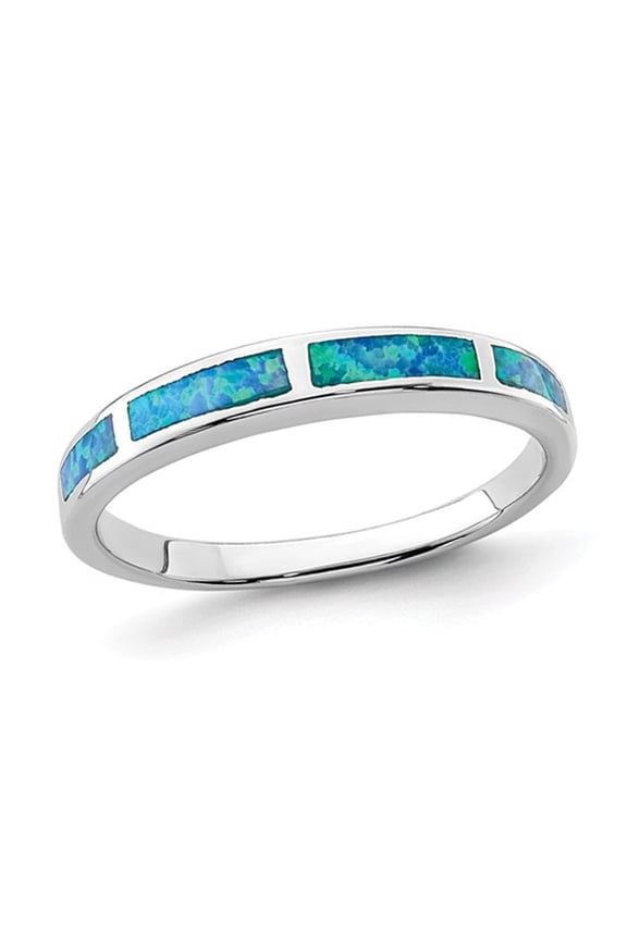 Gem & Harmony Lab Created Blue Opal Inlay Band Ring in Sterling Silver for Women