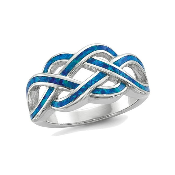 Lab-Created Blue Opal Inlay Knot Ring in Sterling Silver