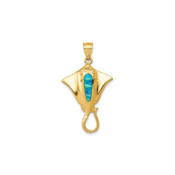 Lab-Created Blue Opal Stingray Pendant in 14K Yellow Gold (NO CHAIN) for Women