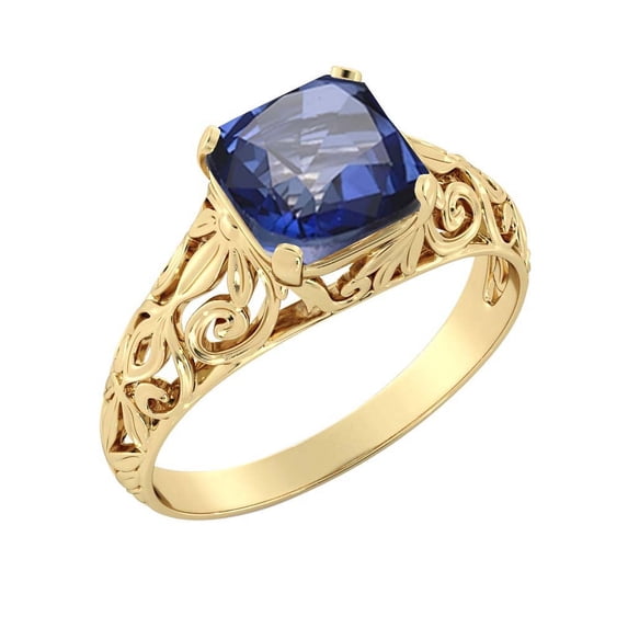 Lab Created Blue Sapphire 2.00 ctw Engagement Ring 14K Yellow Gold Vintage Art Deco Filigree