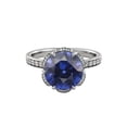 thumbnail image 1 of Lab Created Blue Sapphire 2.00 ctw Engagement Ring with Diamonds 14K White Gold Flower Vintage Halo, 1 of 4