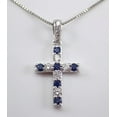 thumbnail image 1 of Lab Created Blue Sapphire 2.00Ct Round Cut Cross Pendant 14K White Gold Plated, 1 of 1