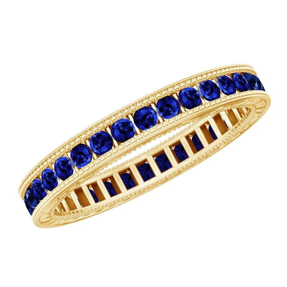Rosec Jewels Lab Grown Blue Sapphire Eternity Ring (AAAA Quality) - Wedding Anniversary Ring - Ready to Gift in Jewelry Box, 10K Yellow Gold, US 5.50