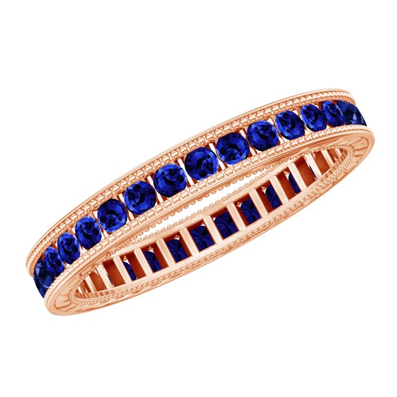 Lab Created Blue Sapphire Eternity Band Ring (1 CT, Rosec Jewels), 14K Rose Gold, US 6.50