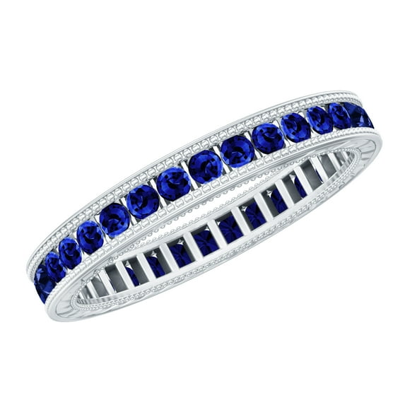 Rosec Jewels Lab Grown Blue Sapphire Eternity Ring (AAAA Quality) - Wedding Anniversary Ring - Ready to Gift in Jewelry Box, 925 Sterling Silver, US 4.00