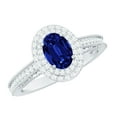 thumbnail image 1 of Rosec Jewels Lab Created Blue Sapphire Ring with Diamond Double Halo - 5X7 mm, 10K White Gold, US 5.00, 1 of 8