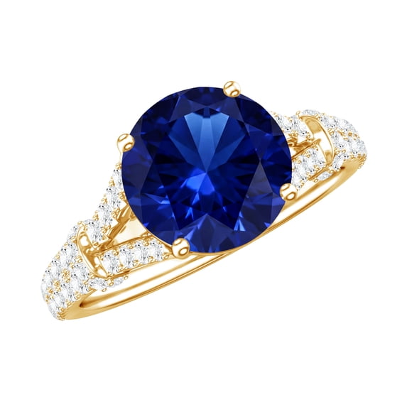 Rosec Jewels Certified Lab Grown Blue Sapphire Engagement Ring - 2.7 Carat - AAAA Grade Sapphire Diamond Ring - with Jewelry Box, 14K Yellow Gold, US 9.50