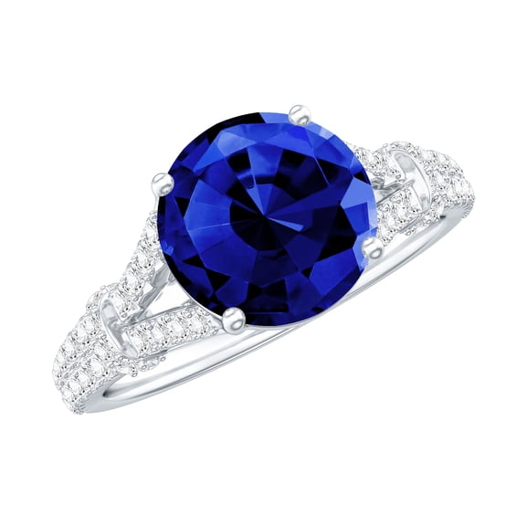 Rosec Jewels Certified Lab Grown Blue Sapphire Engagement Ring - 8 mm - AAAA Grade Blue Sapphire Diamond Ring - with Jewelry Box, 925 Sterling Silver, US 4.00