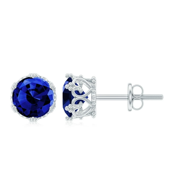 Rosec Jewels - Lab Created Blue Sapphire Studs - Sterling Silver Sapphire Earrings Screw Back - September Birthstone - Ready to Gift for Valentines