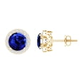 thumbnail image 1 of Rosec Jewels Lab Grown Blue Sapphire Stud Earrings for Women - 6 mm - AAAA Grade - Sapphire Moissanite Earrings with Screw Back, 10K Yellow Gold, 1 of 8
