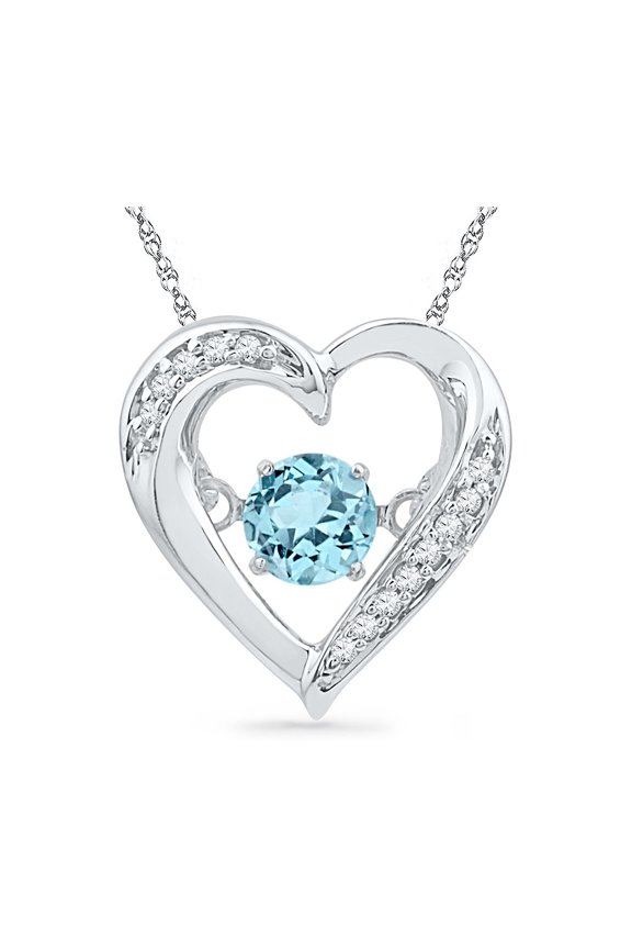 Lab-Created Blue Topaz Moving Gem Heart Pendant Necklace 1/3 Carat (Ctw) in Sterling Silver