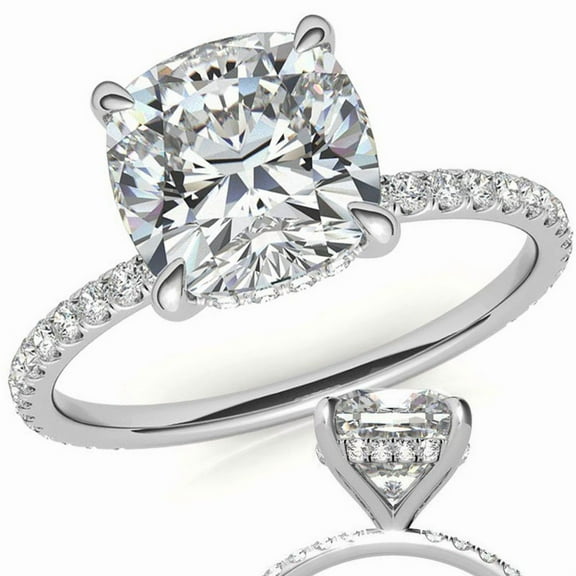 Lab Created Cushion Cut Moissanite Engagement Ring for Women